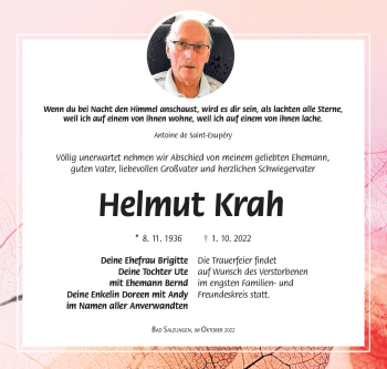 Traueranzeige von Helmut Krah von Südthüringer Presse