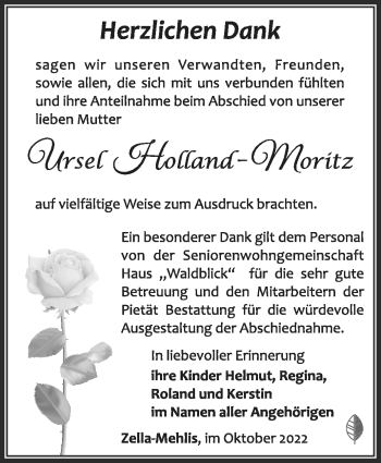Traueranzeige von Ursel Holland-Moritz von Südthüringer Presse