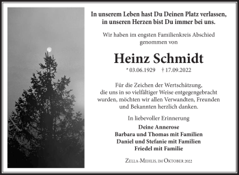 Traueranzeige von Heinz Schmidt von Südthüringer Presse