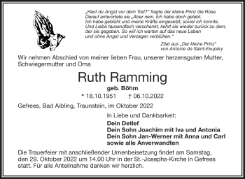 Traueranzeige von Ruth Ramming von Frankenpost