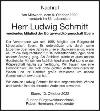 Traueranzeige von Ludwig Schmitt von Neue Presse Coburg