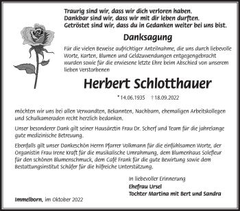 Traueranzeige von Herbert Schlotthauer von Südthüringer Presse
