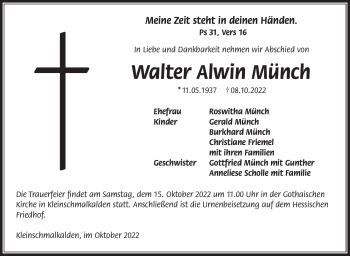 Traueranzeige von Walter Alwin Münch von Südthüringer Presse