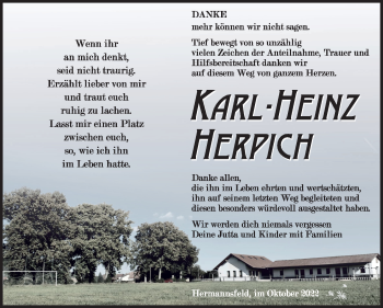 Traueranzeige von Karl-Heinz Herpich von Südthüringer Presse