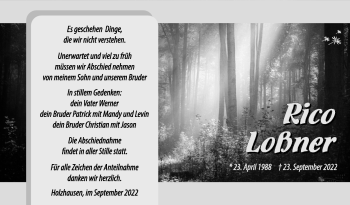 Traueranzeige von Rico Loßner von Südthüringer Presse