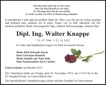 Traueranzeige von Walter Knappe von Südthüringer Presse