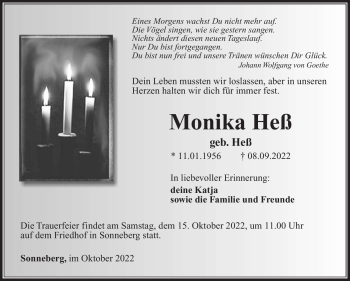 Traueranzeige von Monika Heß von Südthüringer Presse