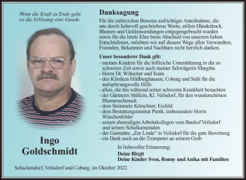 Traueranzeige von Ingo Goldschmidt von Südthüringer Presse