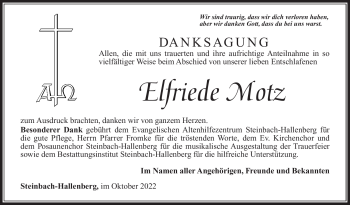 Traueranzeige von Elfriede Motz von Südthüringer Presse