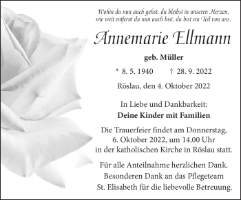 Traueranzeige von Annemarie Ellmann von Frankenpost
