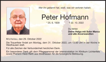 Traueranzeige von Peter Hofmann von Neue Presse Coburg