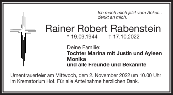 Traueranzeige von Rainer Robert Rabenstein von Frankenpost