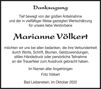 Traueranzeige von Marianne Völkert von Südthüringer Presse