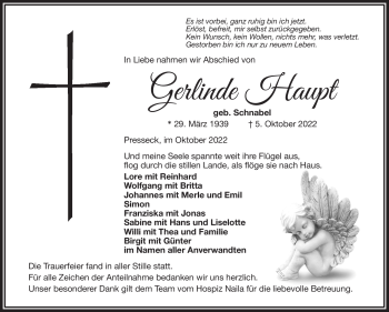 Traueranzeige von Gerlinde Haupt von Frankenpost