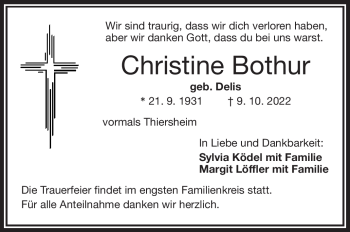 Traueranzeige von Christine Bothur von Frankenpost