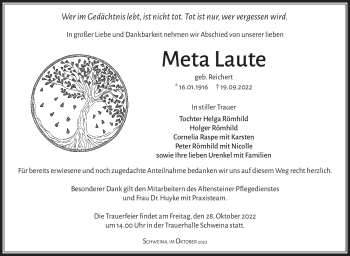 Traueranzeige von Meta Laute von Südthüringer Presse