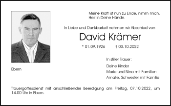 Traueranzeige von David Krämer von Neue Presse Coburg