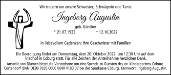 Traueranzeige von Ingeborg Augustin von Neue Presse Coburg