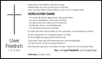 Traueranzeige von Uwe Friedrich von Neue Presse Coburg