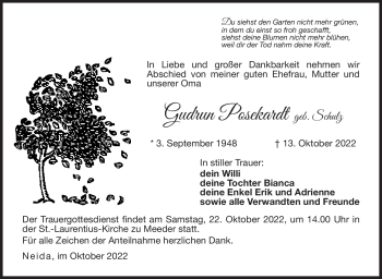 Traueranzeige von Gudrun Posekardt von Südthüringer Presse