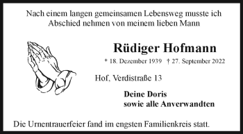 Traueranzeige von Rüdiger Hofmann von Frankenpost