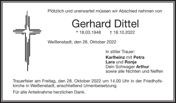 Traueranzeige von Gerhard Dittel von Frankenpost