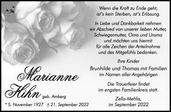 Traueranzeige von Marianne Hihn von Südthüringer Presse