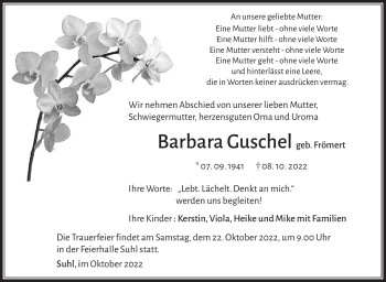 Traueranzeige von Barbara Guschel von Südthüringer Presse
