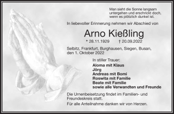 Traueranzeige von Arno Kießling von Frankenpost