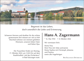 Traueranzeige von Hans A. Zagermann von Südthüringer Presse