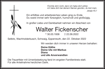 Traueranzeige von Walter Fickenscher von Frankenpost