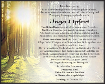 Traueranzeige von Ingo Lipert von Südthüringer Presse