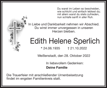 Traueranzeige von Edith Helene Sperlich von Frankenpost