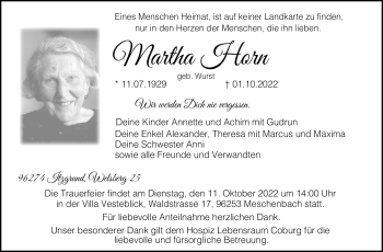 Traueranzeige von Martha Horn von Neue Presse Coburg
