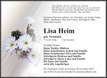 Traueranzeige von Lisa Heim von Südthüringer Presse