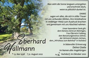 Traueranzeige von Eberhard Hallmann von Südthüringer Presse