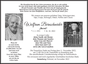 Traueranzeige von Wolfram Bernschneider von Südthüringer Presse