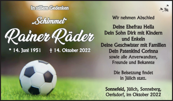 Traueranzeige von Rainer Räder von Südthüringer Presse