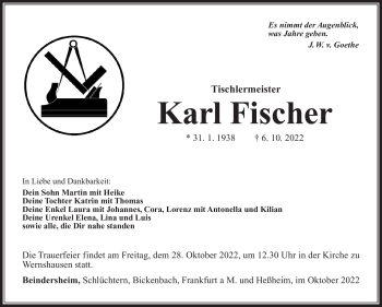 Traueranzeige von Karl Fischer von Südthüringer Presse