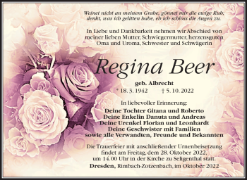 Traueranzeige von Regina Beer von Südthüringer Presse