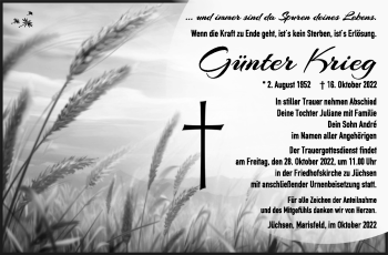 Traueranzeige von Günter Krieg von Südthüringer Presse