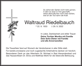 Traueranzeige von Waltraud Riedelbauch von Frankenpost