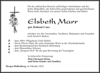 Traueranzeige von Elsbeth Marr von Südthüringer Presse