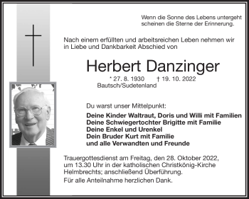 Traueranzeige von Herbert Danzinger von Frankenpost