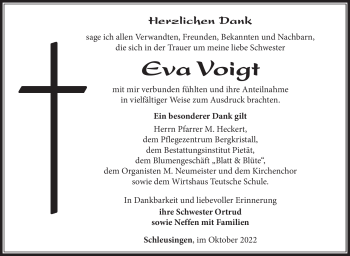 Traueranzeige von Eva Voigt von Südthüringer Presse