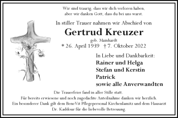 Traueranzeige von Gertrud Kreuzer von Frankenpost