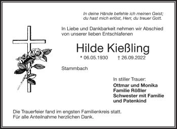 Traueranzeige von Hilde Kießling von Frankenpost