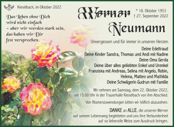 Traueranzeige von Werner Neumann von Südthüringer Presse