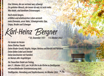 Traueranzeige von Karl-Heinz Bergner von Südthüringer Presse