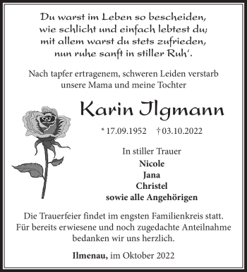 Traueranzeige von Karin Ilgmann von Südthüringer Presse